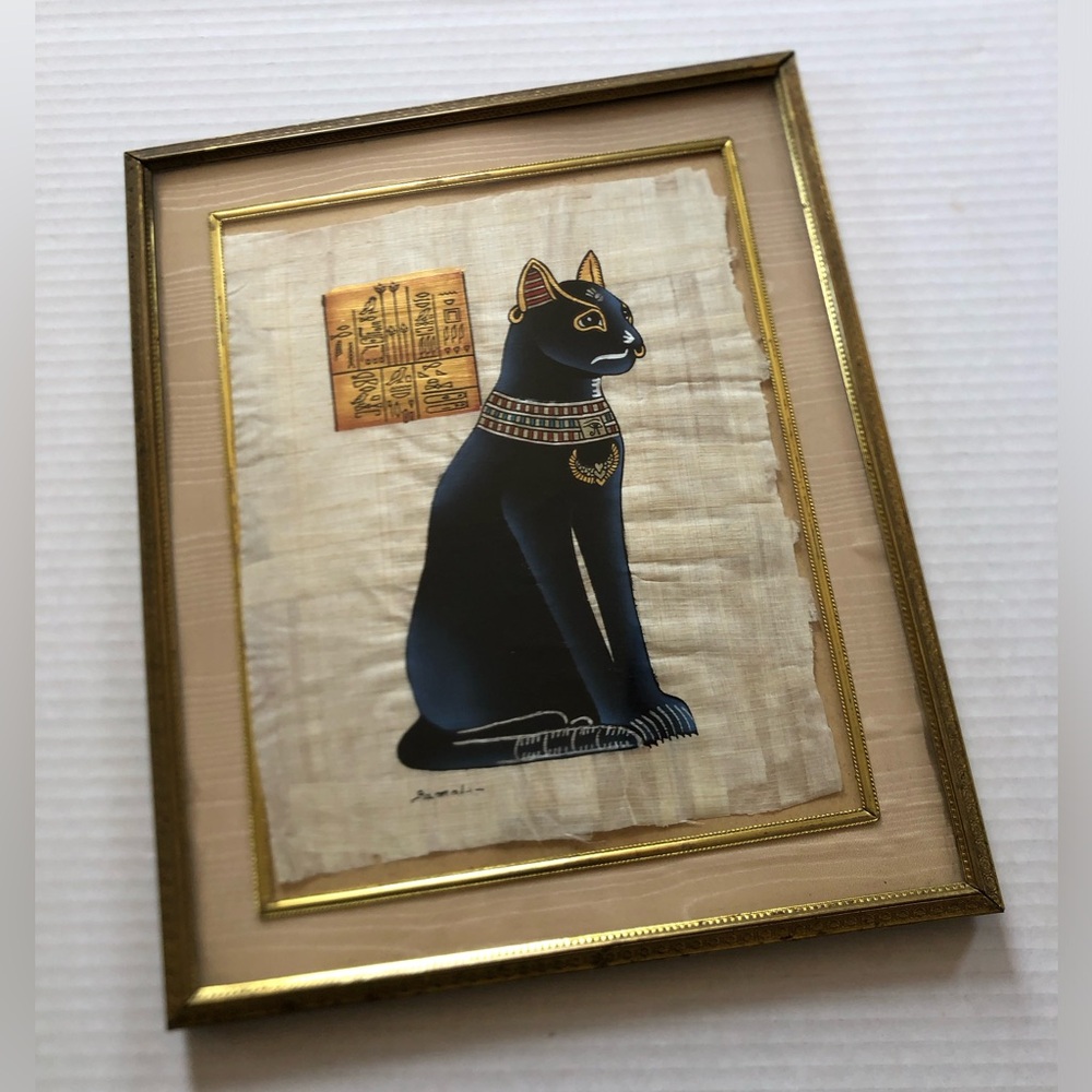 Hand Painted Egyptian Bastet Cat in Ornate Frame